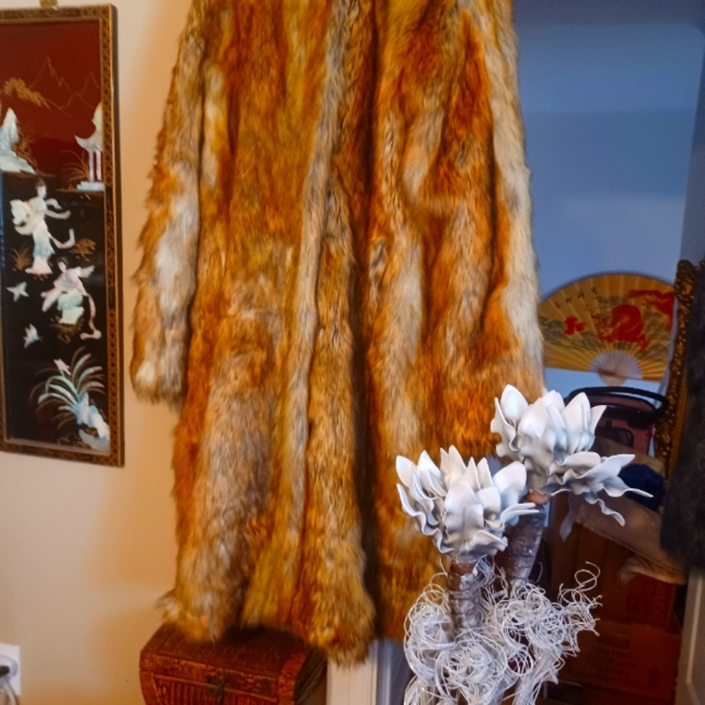 Luxury Red Fox Hooded Full Length Faux Fur Coat